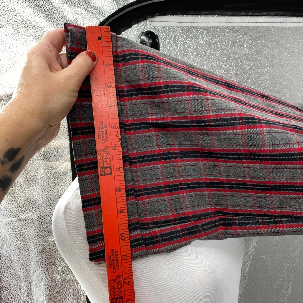 Vtg No Boundaries Plaid Wide Leg Trousers Pants Womens 5 Red Grey Cuffed Y2K